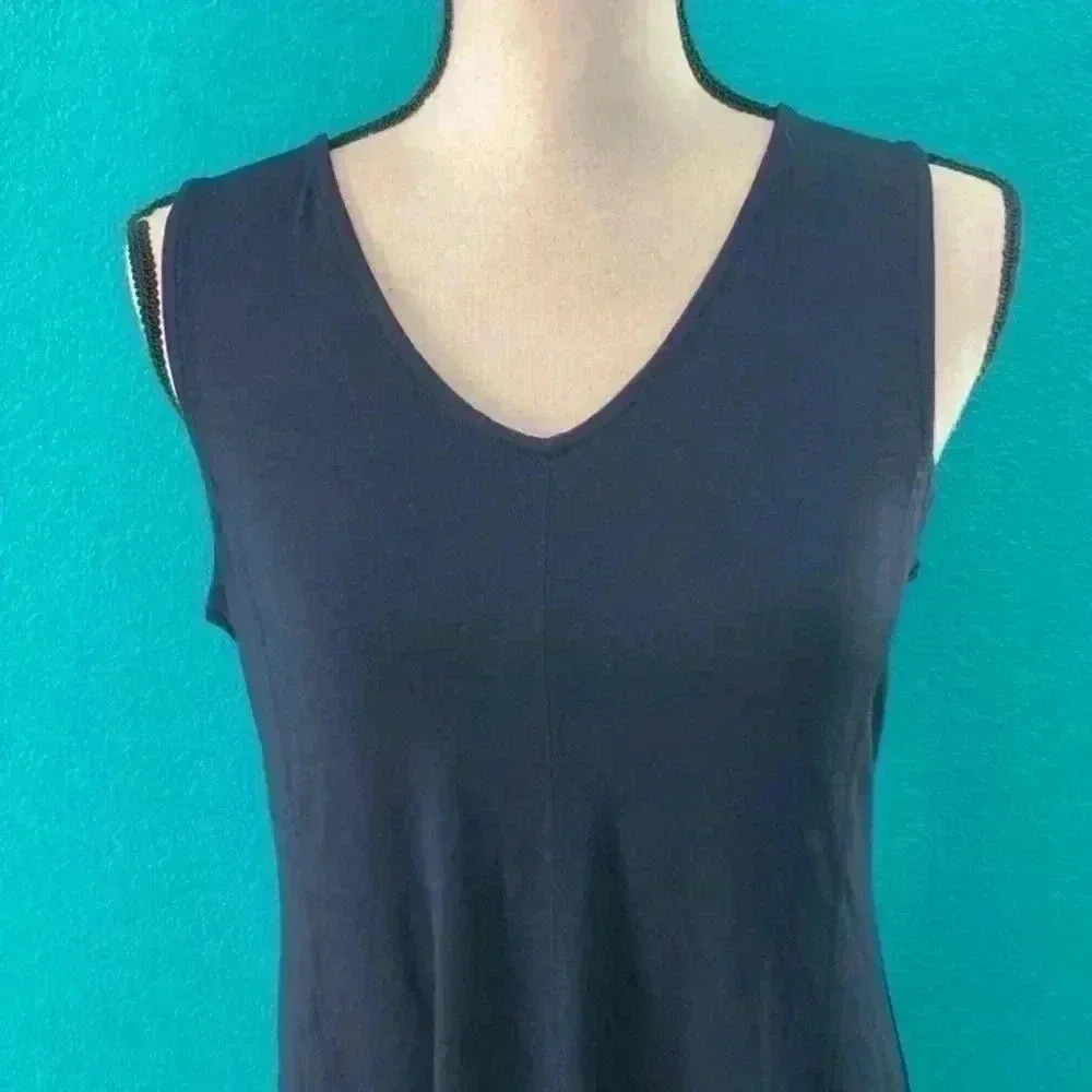 Eileen Fisher Midnight blue v-neck K/L shaped dress - Picture 2 of 4